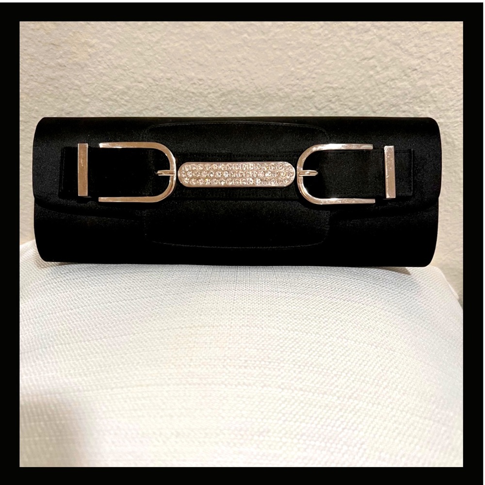 Black fabric evening clutch with rhinestones. EXCELLENT CONDITION!